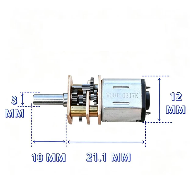 Фото Металлический редукторный двигатель ZGA12-N10 DC3V 3.7V 4.2V с валом 10D, передаточное число 1:216, 3.7V 63 об/мин №4