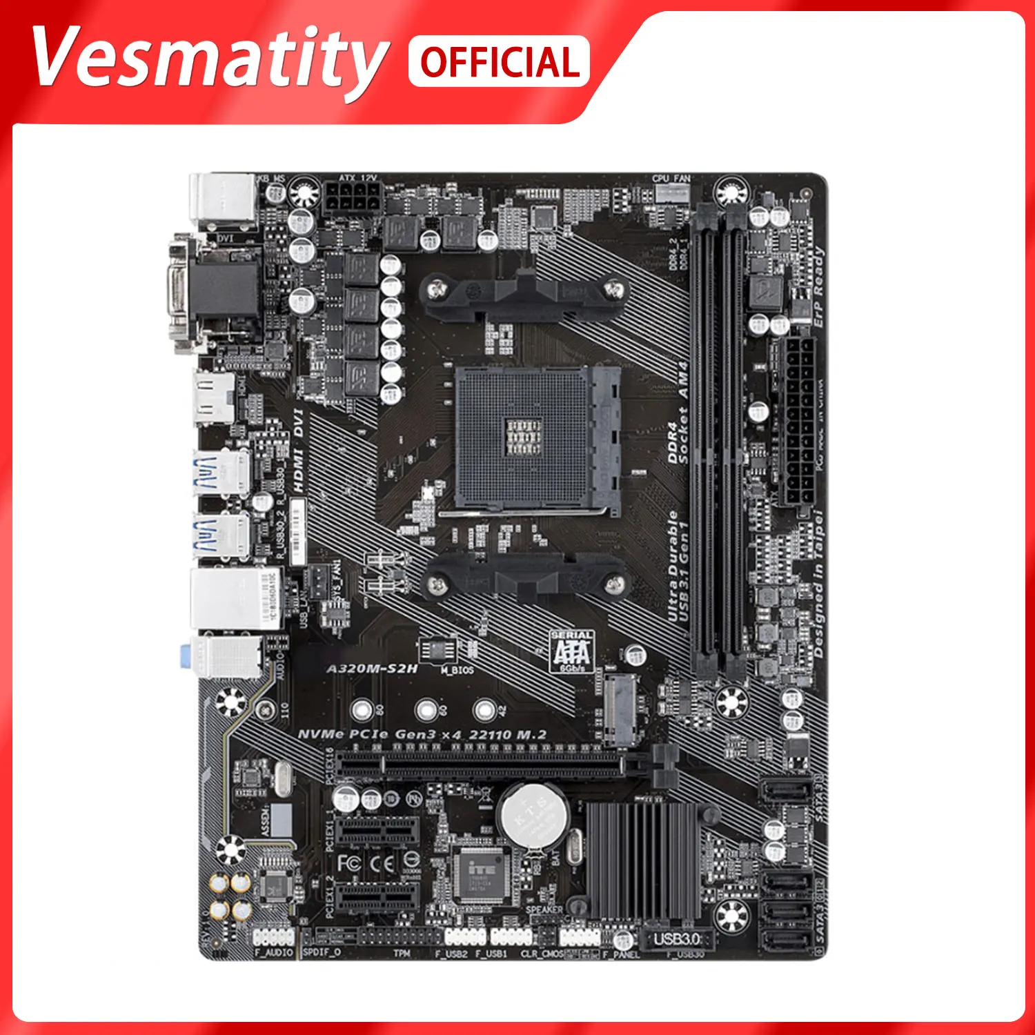 

New A320M S2H Micro ATX AMD A320 DDR4 3200(O.C.) M.2 USB3.1 STAT3.0 SSD/32G CPU Socket AM4 Motherboard