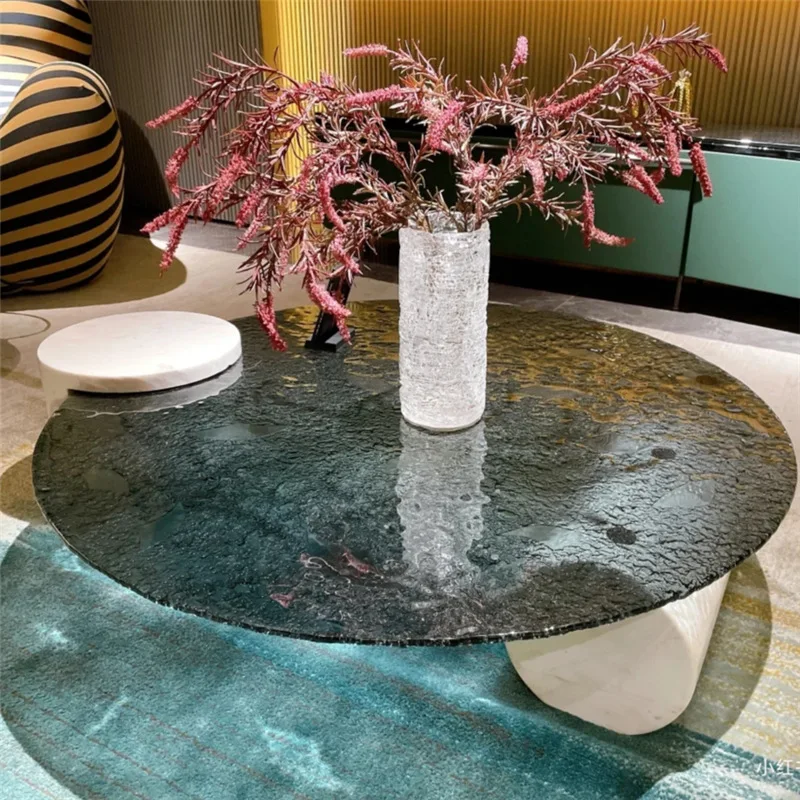 

Water ripple round coffee table designer niche model room living room minimalist glass ins tea table high-end sense