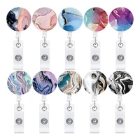 10pcs retractable badge reel clips id badge holder marble badge reels with alligator clip on id card holders for nurses
