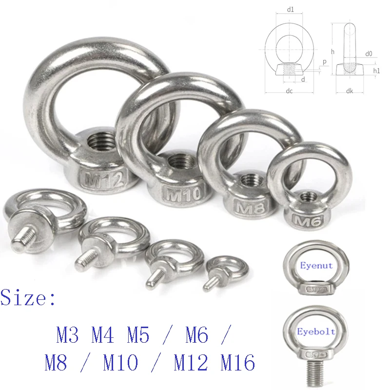 

1-5 шт. подъемные гайки/винтовое кольцо eyebolt кольцо hooking гайка винты Φ M14 M16 304 сталь