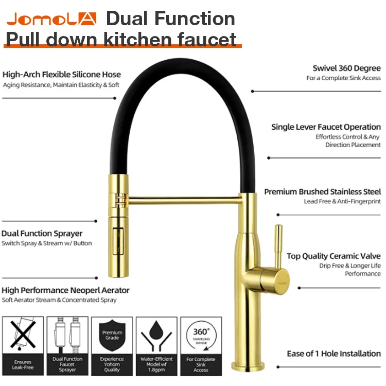 Manufacturer Customizable high quality hot and cold mixer 304 gold faucet SUS Single Handle material golden kitchen sink faucet enlarge