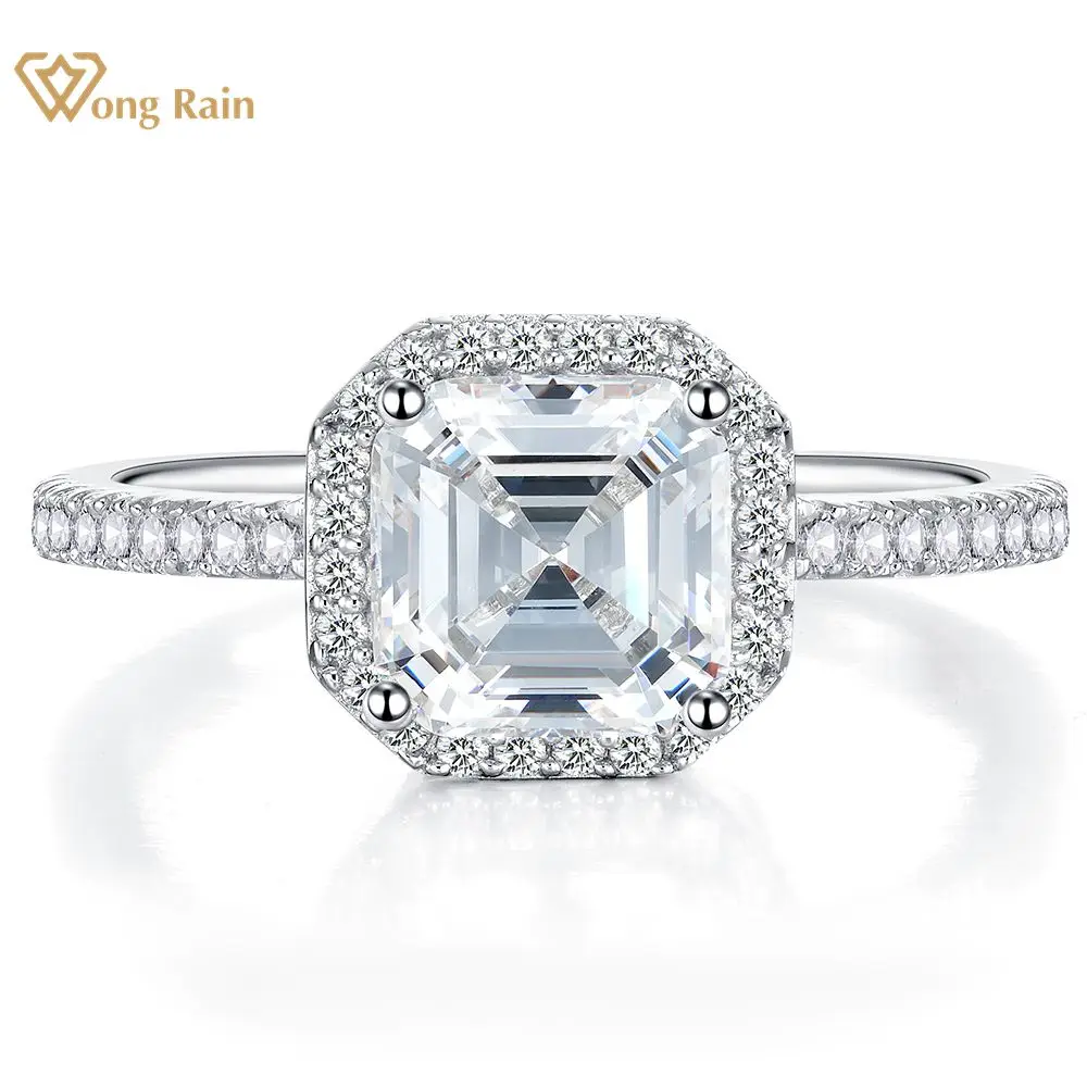 

Wong Rain 925 Sterling Silver 2 CT Asscher Cut Real Moissanite VVS1 D Color Diamond Gemstone GRA Wedding Engagement Ring Jewelry