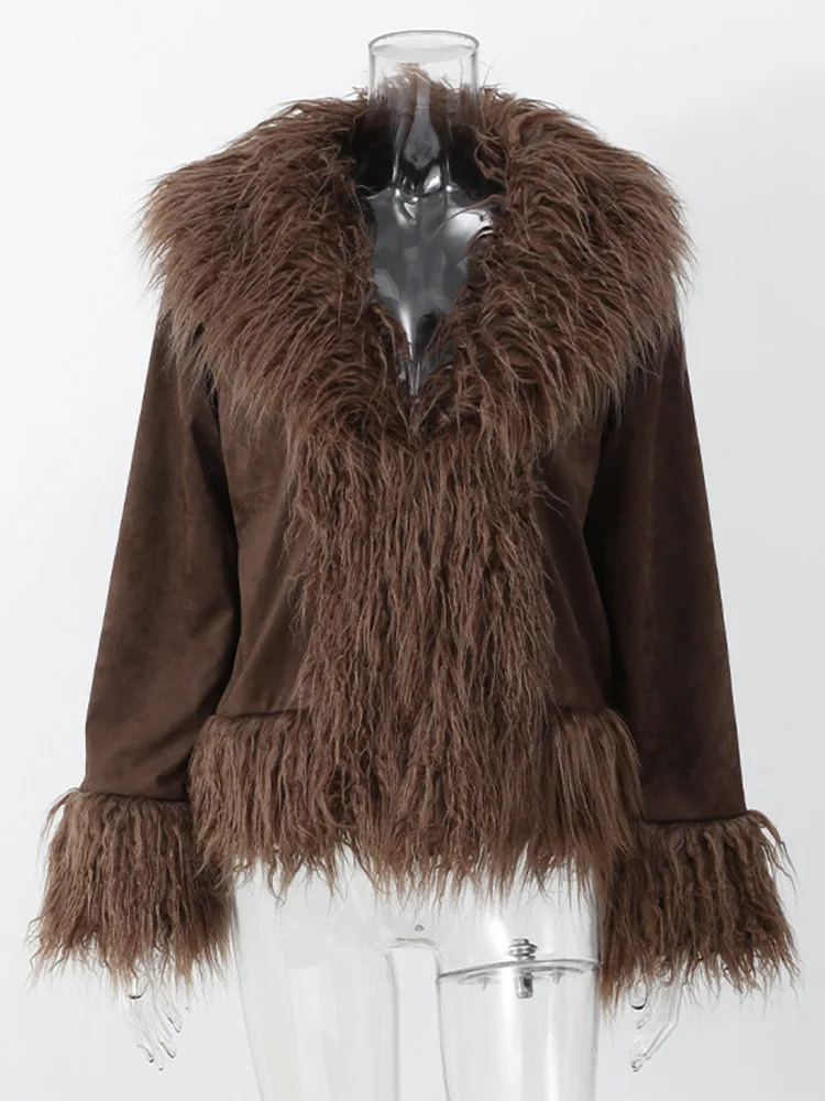 LGRQ 2024 новая зимняя модная женская одежда с отложным воротником мехом рукавами