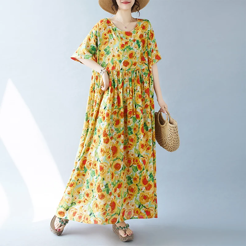 Простое модное богемное длинное платье новое летнее хлопковое большого размера