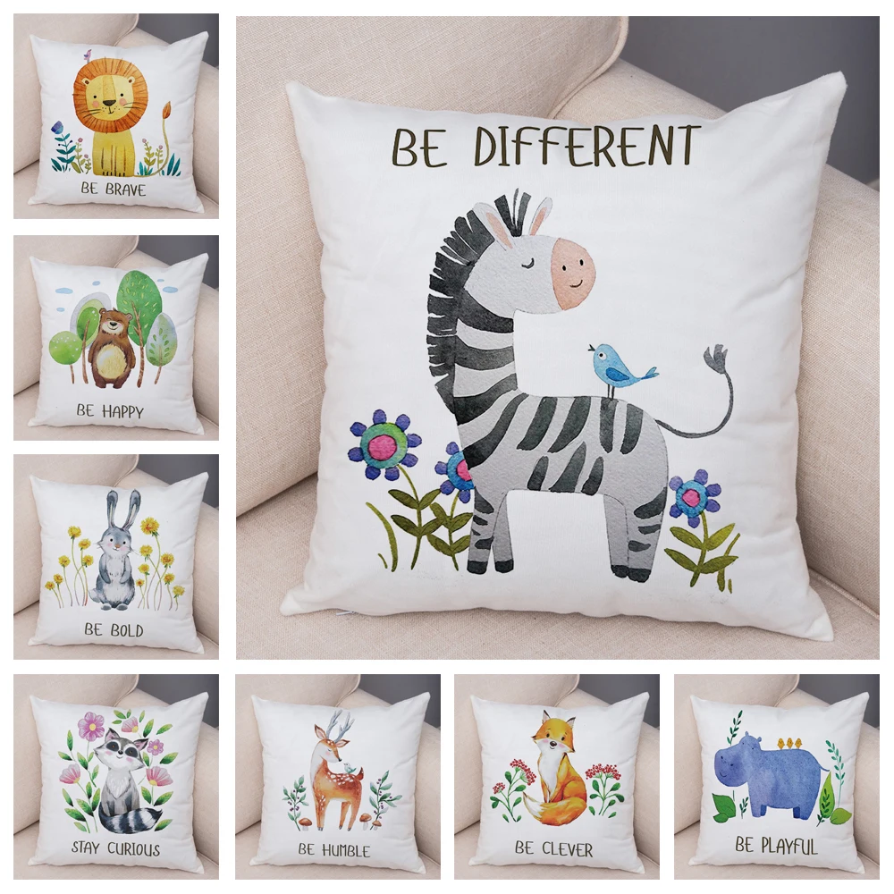 

Soft Nordic Fox Zebra Pillow Case Decorative Cute Cartoon Animal Sofa Cushion Pillow Case Rabbit Pillow Case 45x45cm