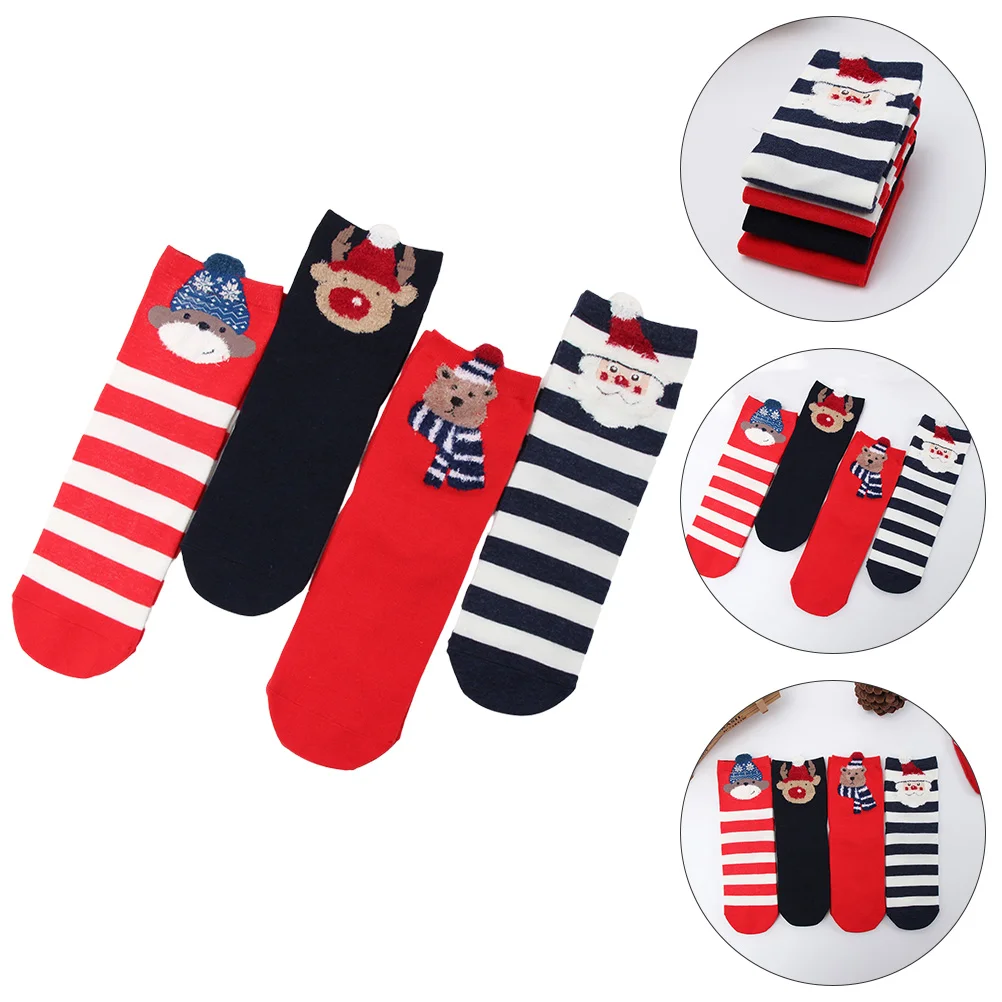

4 Pairs Christmas Socks Halloween Winter Autumn Stockings Cotton Cartoon Length Men Women Themed