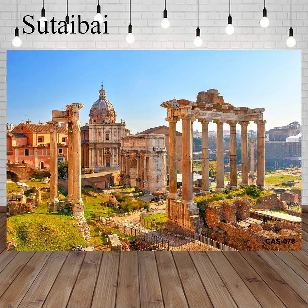 

Панорамный фон для фотосъемки с римским столом старинные руины историческая культура старое здание Храм история достопримечательность фо...