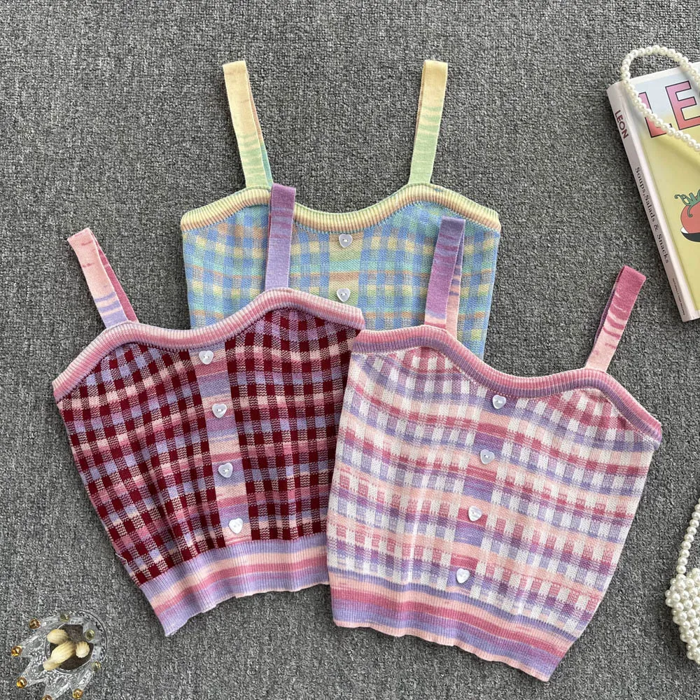 

Новинка лета 2022, Женский трикотажный жилет на бретельках, универсальный сетчатый топ, короткая внутренняя одежда в западном стиле, нижняя р...