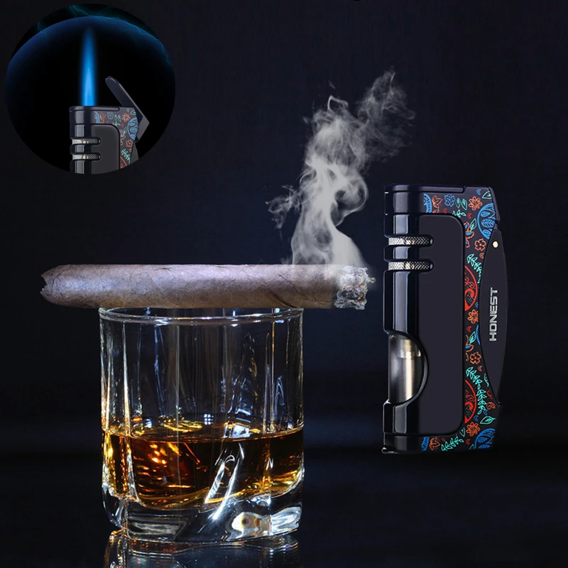 

Honest Windproof Jet Flame Cigar Lighter Visible Gas Window Gas Butane Cigarette Torch Lighters Smoking Accessories Gift for Men