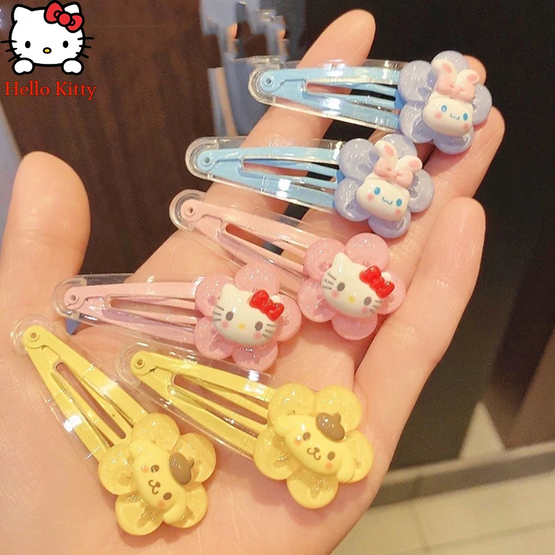 

Hello Kitty Hairpins Sanrioed Anime Kuromi Cinnamoroll Sunflower Candy Color Resin Hair Clips Women Bb Clips Hair Accessories