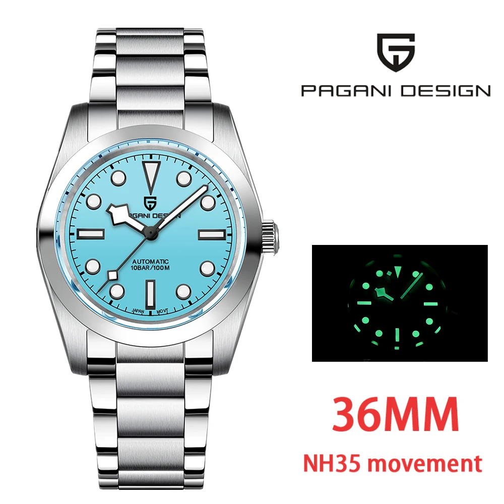 New PAGANI DESIGN 36MM Snowflake Pointer Mechanical Men Wristwatches Luxury Sapphire Glass NH35 Movement Automatic Watch for Men