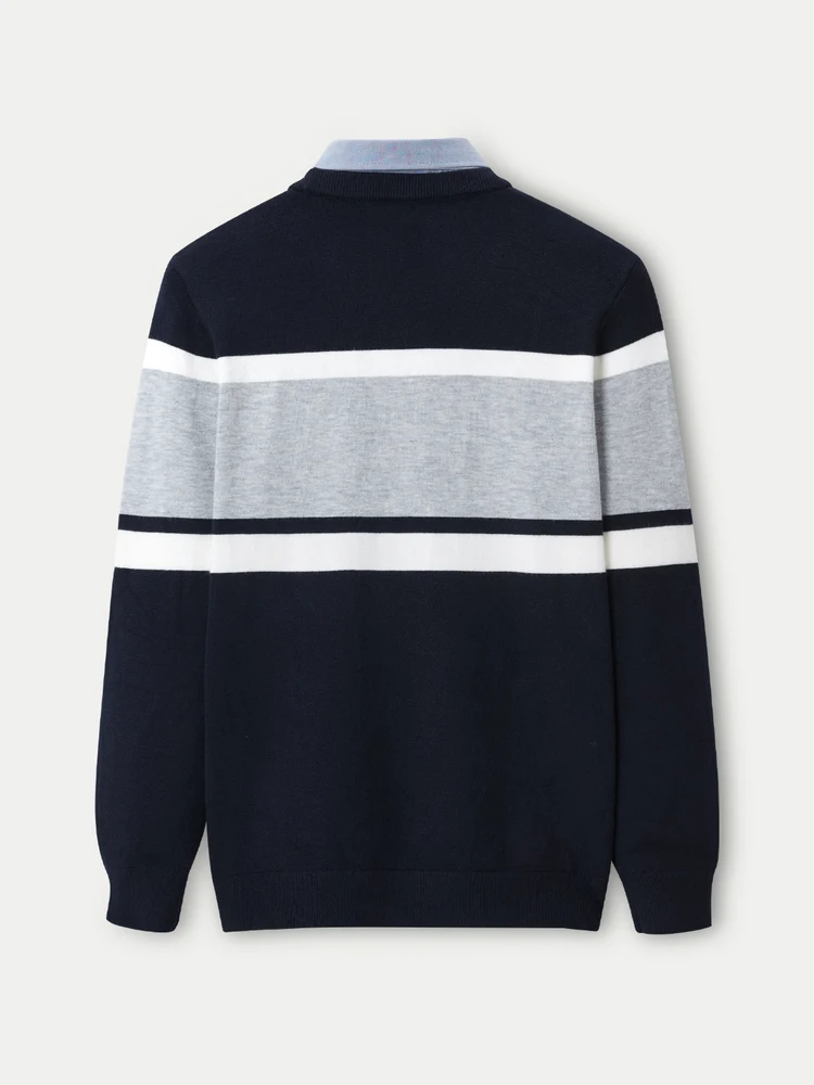 Hla/Hailan Home Double Collar Knit Men's Fake Two-Piece Pullover Slim fit Contrast Color Mosaic Sweater Men