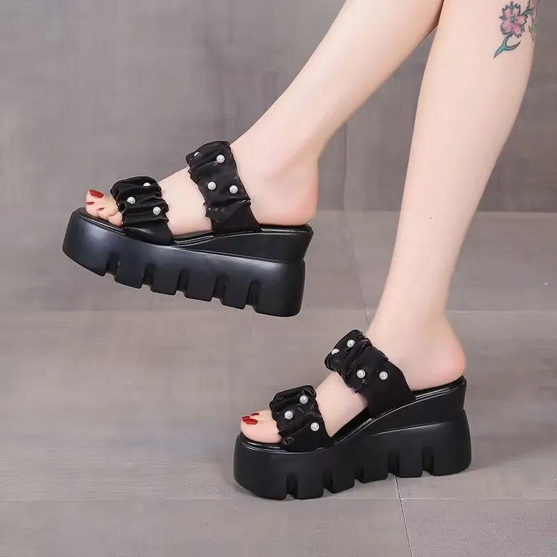 Женские тапочки на высоком каблуке Новинка лета 2023 универсальные модные