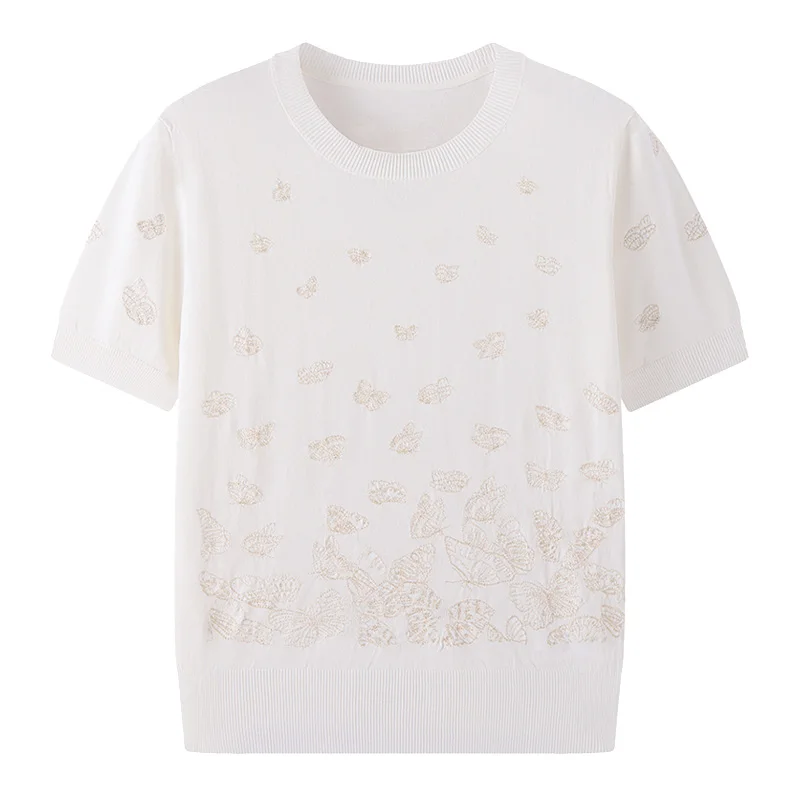 Новинка летний пуловер с круглым вырезом Модная трикотажная одежда вышивкой в