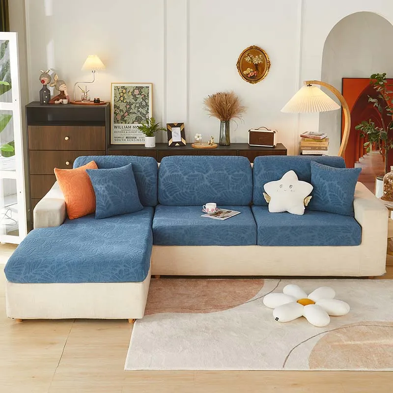 

Blue Jacquard Sofa Cover Thick Elastic For Living Room Armchair Corner Type Sofa Cushions Seats Cover Slipcover Couch Cover