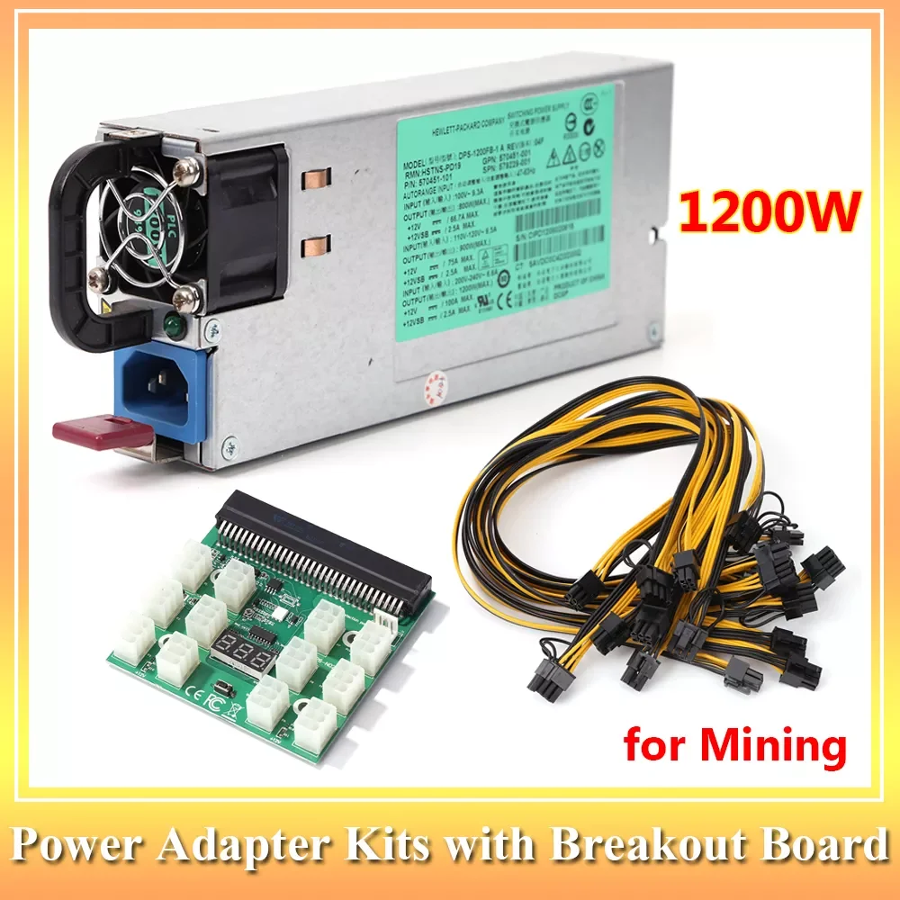 

1200W Mining Server Power Supply PSU Source Power Supply Breakout Board 12pcs 6pin-to-8pin Cables Power Adapter for HP GPU Miner