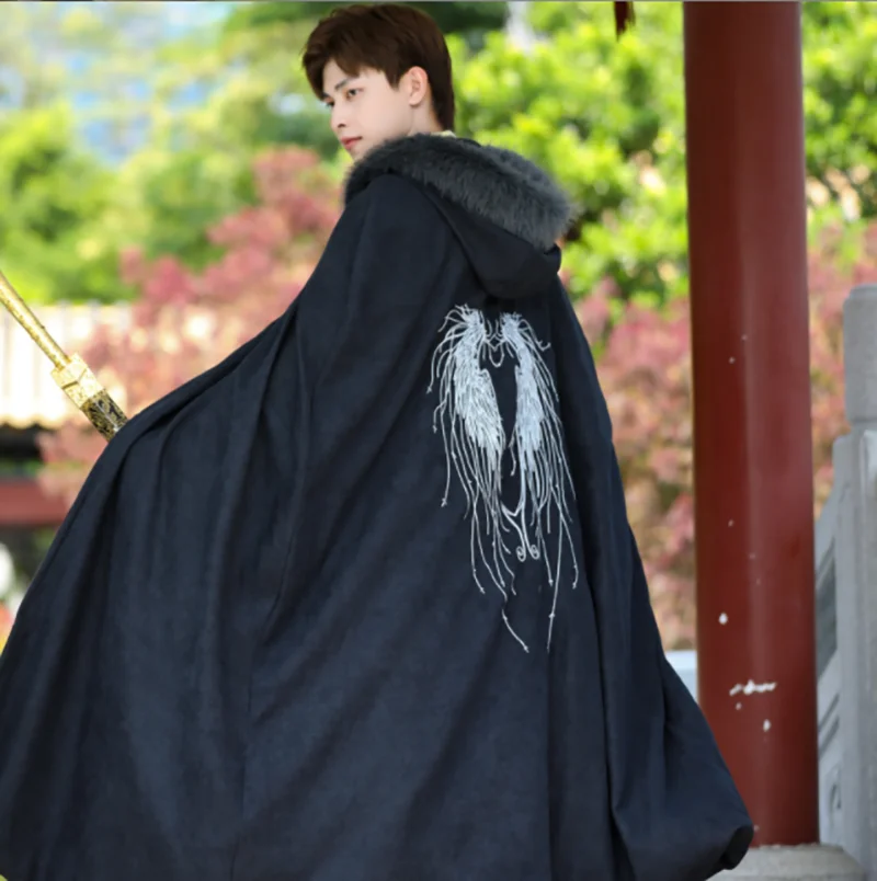 Мужское платье для косплея Hanfu в старинном китайском стиле черное на шнуровке