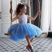 Children Sequins Blue Flower Girl Dresses For Wedding Christmas New Baby Evening Pageant Clothes