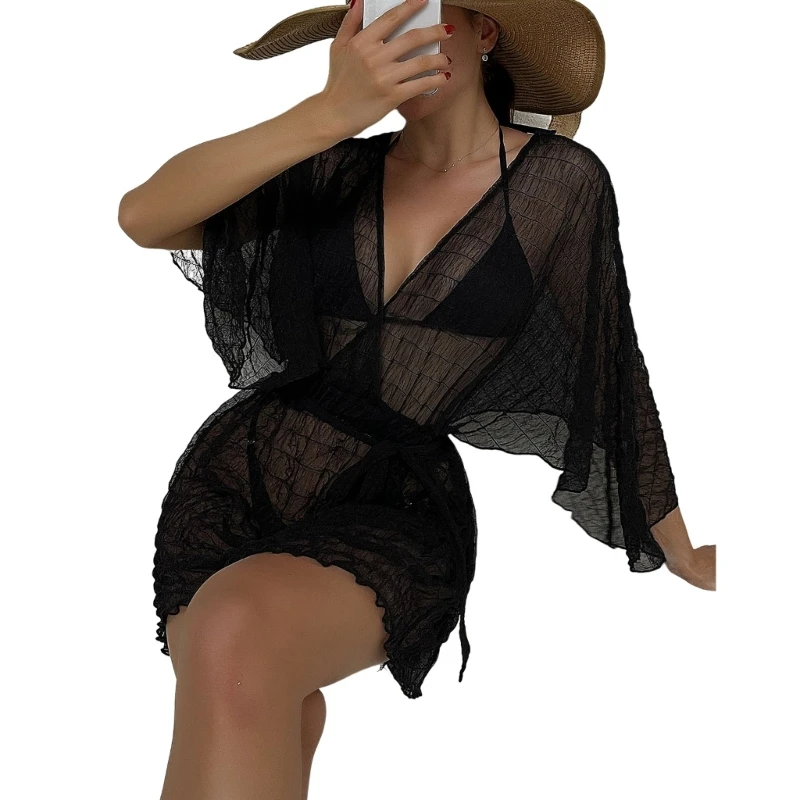 

Сексуальная прозрачная накидка на Купальник для женщин, прозрачное пляжное платье, бикини с глубоким V-образным вырезом, накидка для девушек, одежда для плавания