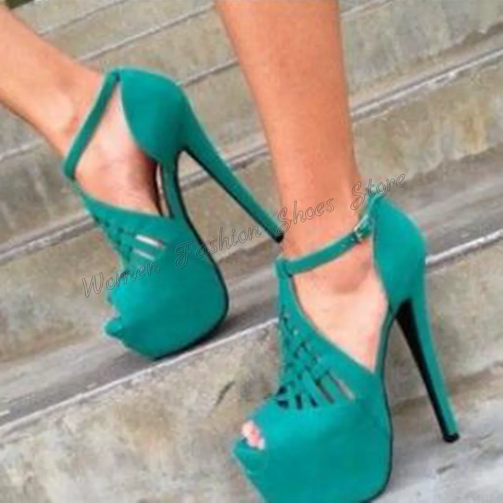 Синие босоножки на платформе с открытым носком и перекрестным ремешком туфли