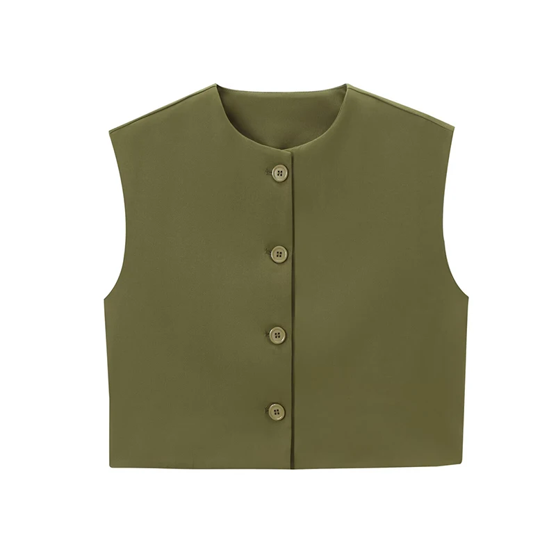 Женский однобортный винтажный жилет без рукавов с круглым вырезом