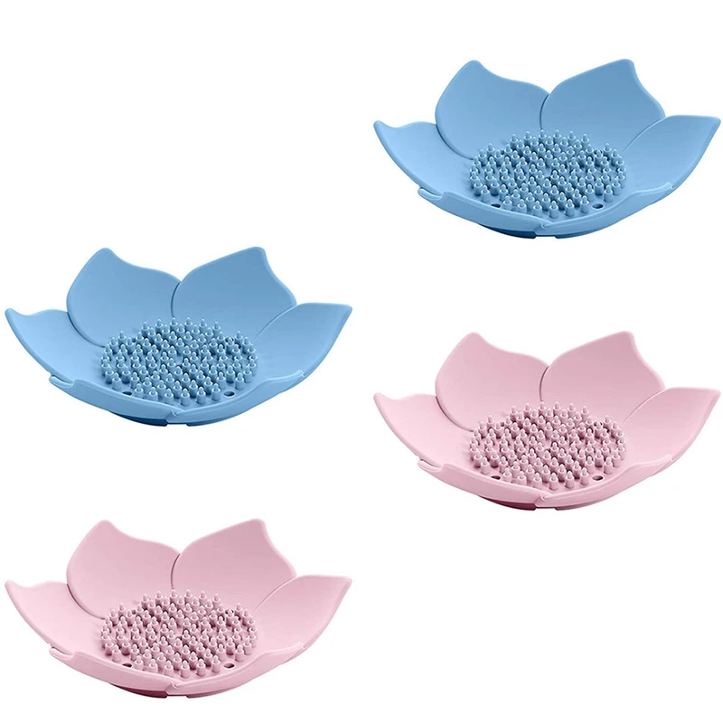 

Silicone Soap Dishes 4 Pack Floral Shaped Design Self-Draining Bar Soap Holder For Shower Bathroom Kitchen Sinks