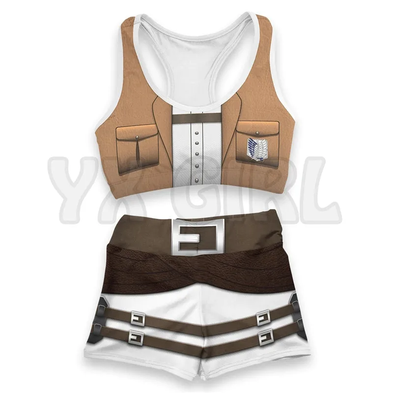Attack on Titan  3D Printed Active Wear Set Combo Outfit Yoga Fitness Soft Shorts Women For Girl Short Sets