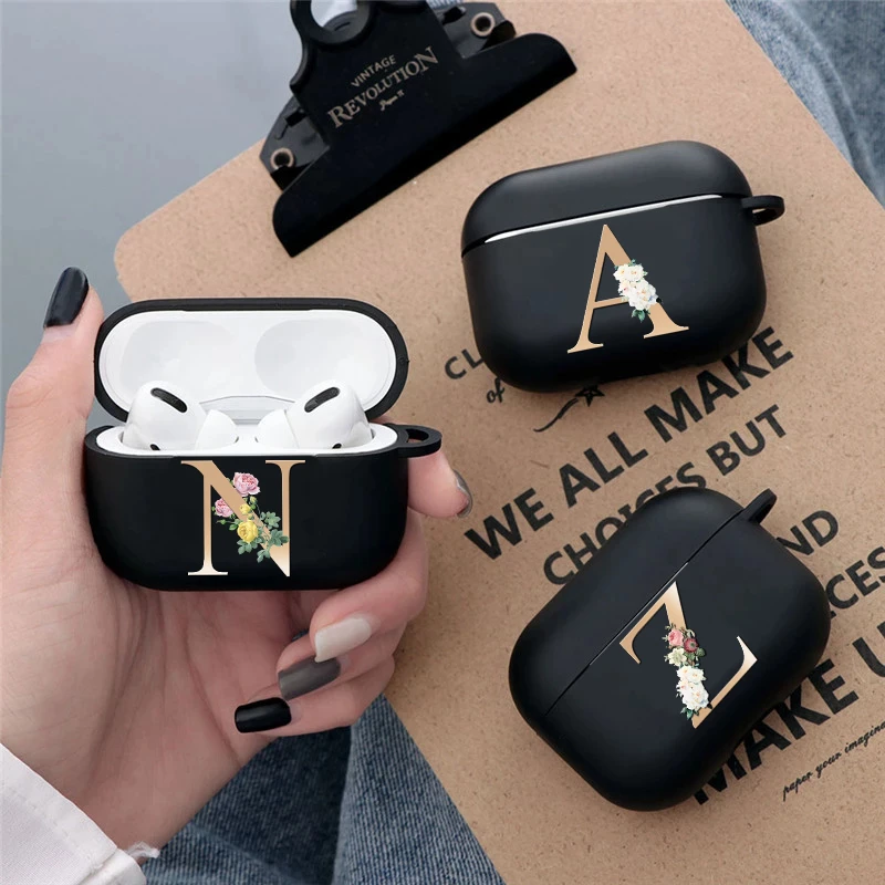 

JAVE Letter A Z Black Headphone Case For Apple Airpods Pro Shockproof Soft Silicone Protection Air Pods Pro Earphone Box Cover