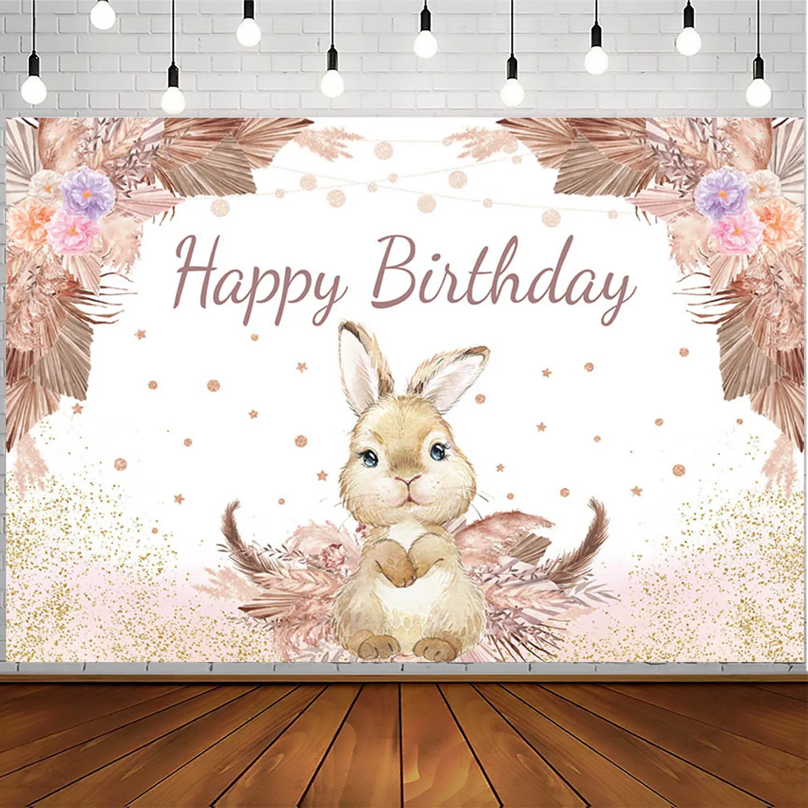 Бохо День Рождения Фон Кролик Богемный Цветок Розовый Пасхальный Украшение