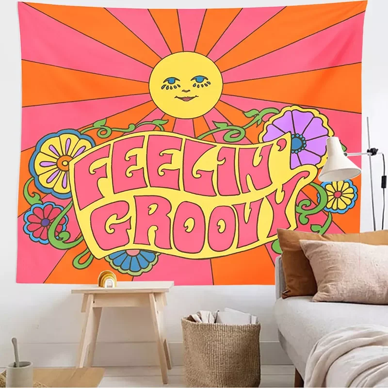 

80s Aesthetic Tapestry Wall Hanging Colorful Sunshine Wall Decor Psychedelic Tapestry Decor Living Room Bedroom Bohemian Print