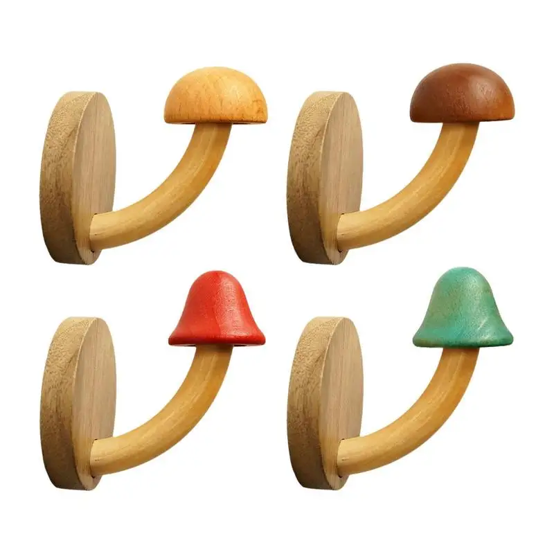 

Wall Hook Adhesive Mushroom Shape Wood Hangers Wall Mounted Hooks Wood Wall Hook Organizer Decorative Hat Hook For Clothes Hats