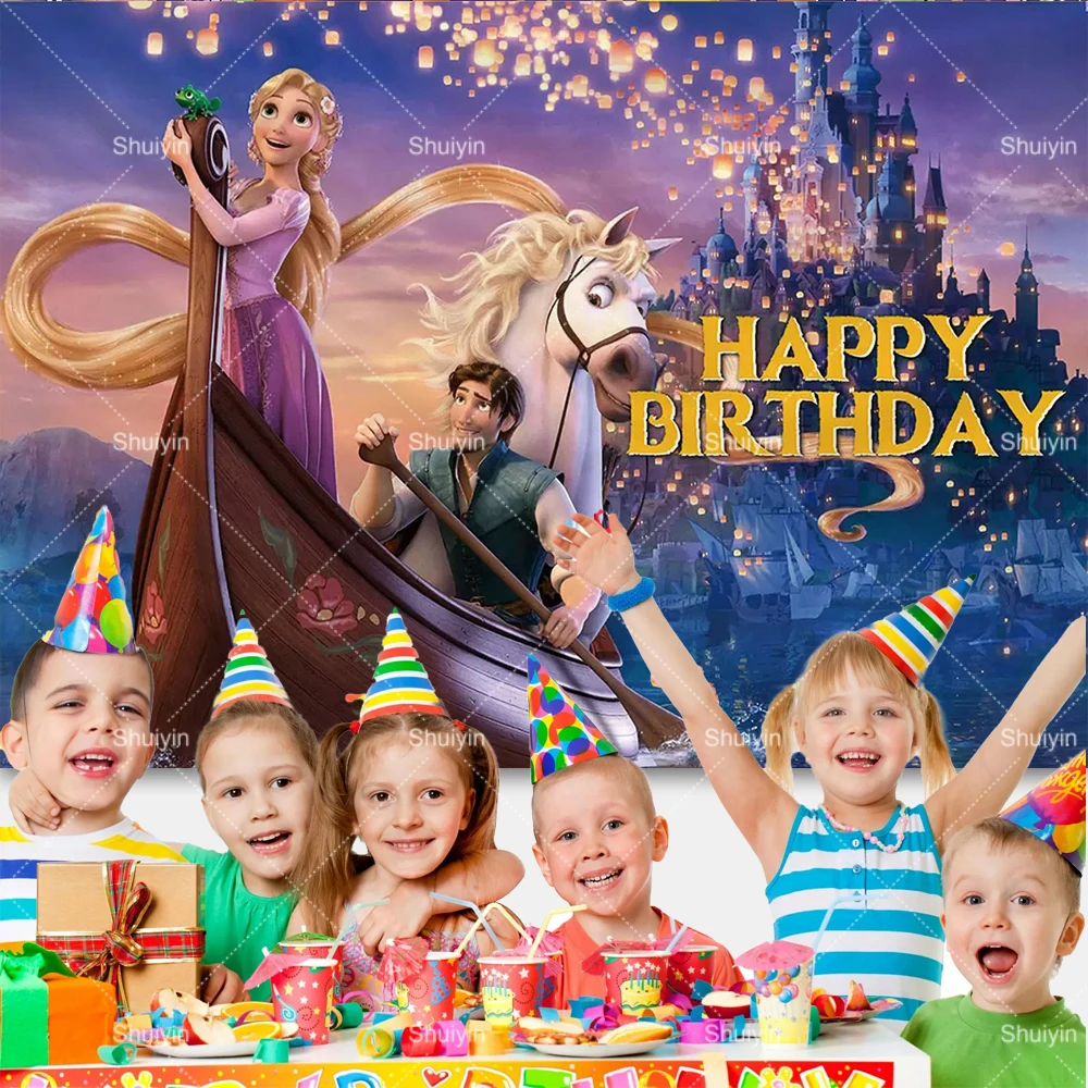Фон для фотосессии с принцессой Рапунцель из мультфильма Disney Tangled, декорации для вечеринки в честь дня рождения девочки, баннер для детского праздника, подарки, фон для фотосъемки (art.: 3920d8dbcb9ea) - 3920d8dbcb9ea