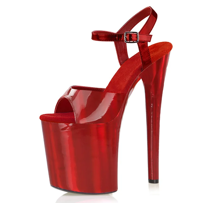 

Patent Leather Big Size Women's Platform Sandals 8 Inches Super Thin High Heeled Shoes Nightclub Stripper Pole Dancing Shoes