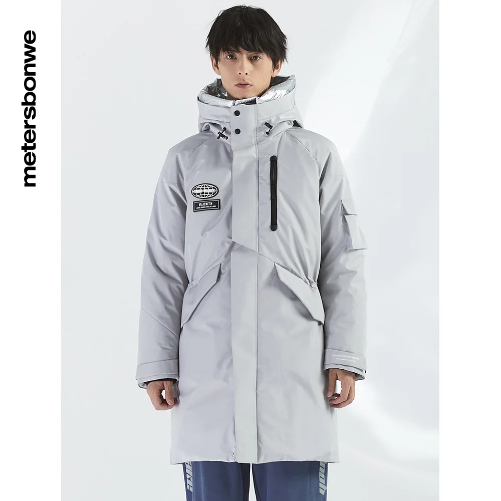 Metersbonwe  Solid Color Down Jacket Men Winter Warm 80% Gray Duck Down Hooded  Anti-snow Medium Length  Warm Down