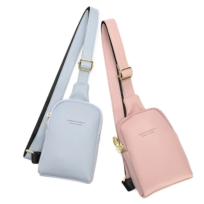 

Women's Chest Bag Luxury Designer Style Solid Color Soft PU Leather Lady Versatile Phone Bags Simple Casual Shoulder Bag