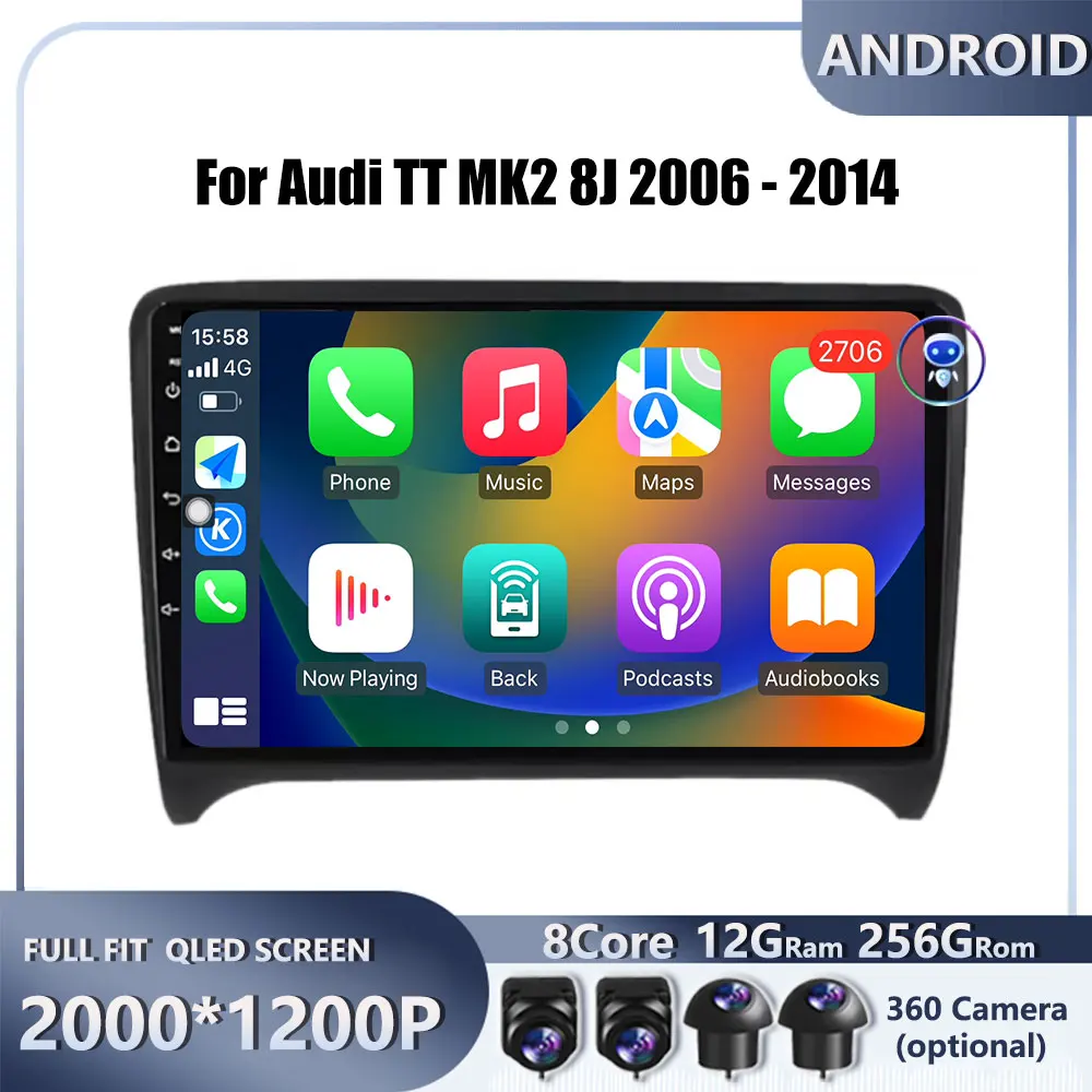 9-дюймовый 4G Android OS Carplay Auto для Audi TT MK2 8J 2006-2014 Автомобильный радиоприемник с