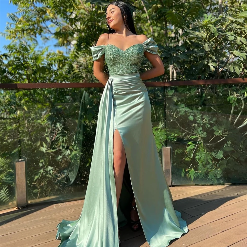 Изысканное платье-футляр Jiayiigong с открытыми плечами и блестками по