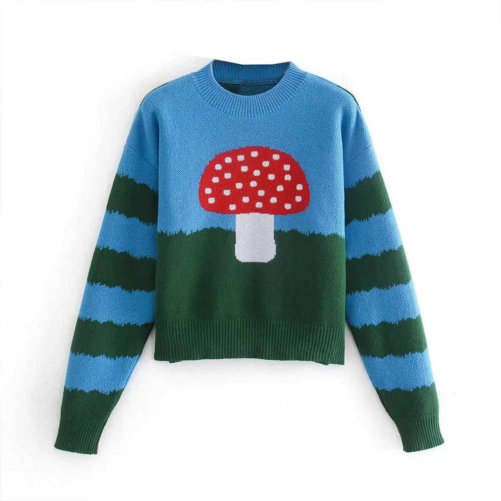 

BER&OYS&ZA The new women's Autumn 2022 vintage round neck fashion contrast color jacquard long sleeve knit top
