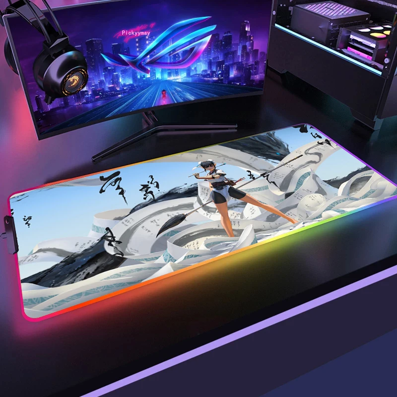 

Chinese Anime Girl RGB Gaming Mat Mouse Pad XXL Gamer Large Desk Mat Backlit Mousepad Big Surface For The Mouse Carpet Mause Ped