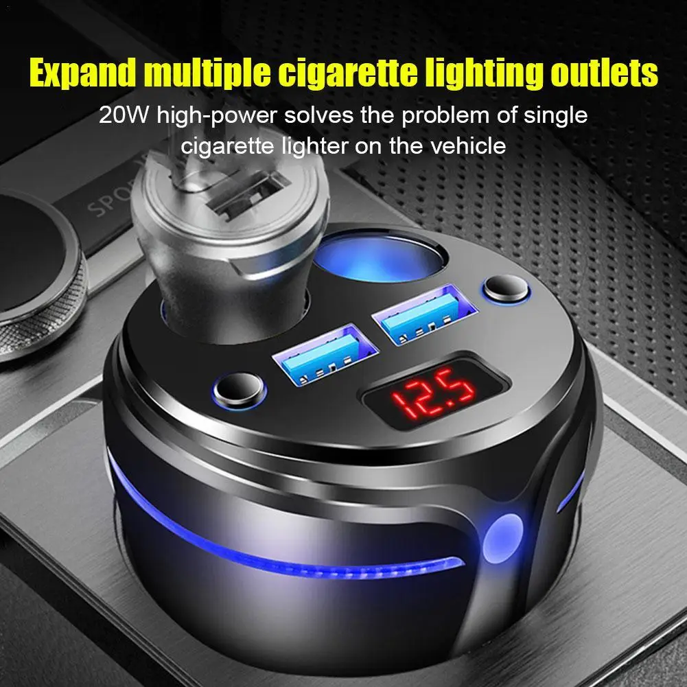 

120W Car Cigarette Lighter Charger -Sockets With 2 USB Ports Fast Charing Adapter Blue LED Digital Display Super Charger Dual