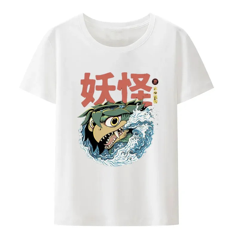 Фото Забавные Японские футболки Ukiyoe Kappa с мультипликационным графическим рисунком, мужские и женские свободные дышащие топы с коротким рукавом, повседневная крутая рубашка в смешном стиле №2