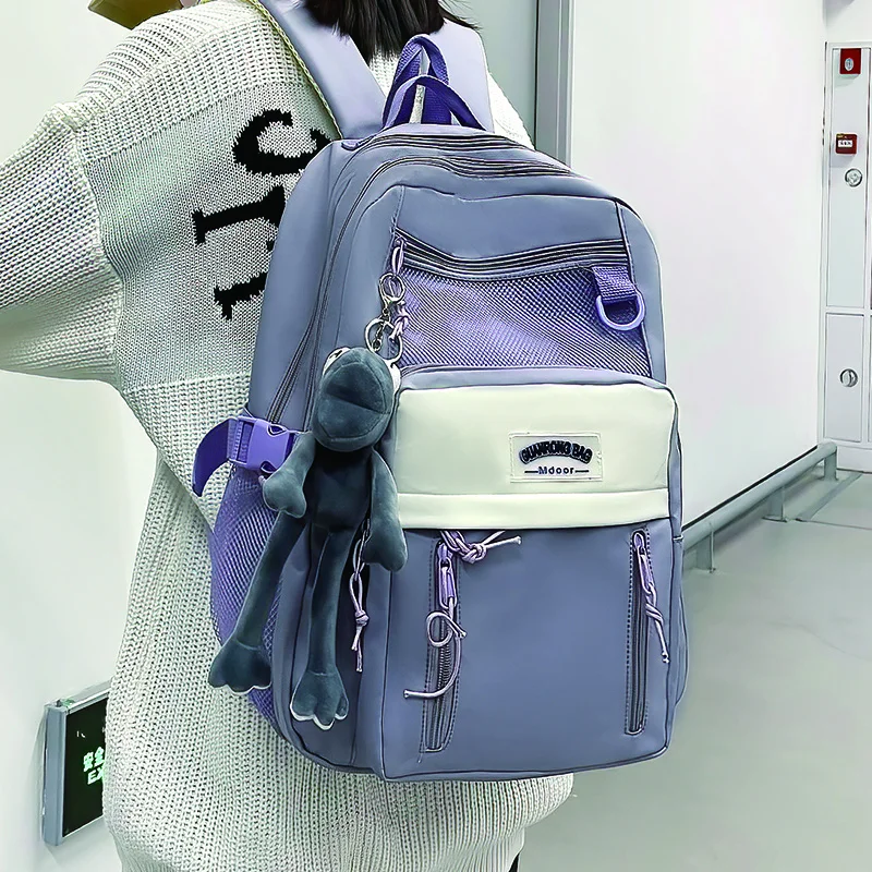 

Cute Women's Nylon Backpack for Girls Preppy Style School Bag Female Student Anti Theft Rucksack Large Capacity Canvas Mochila