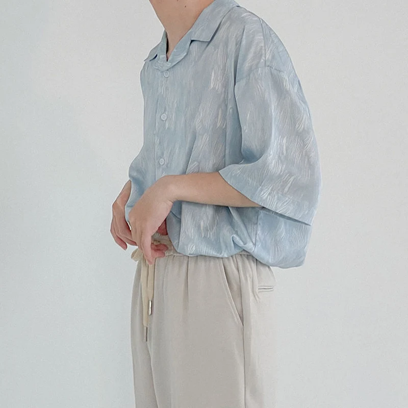 Casual Personality Design Sag Button Male Shirt 2022 Summer Short Sleeve New Trendy Man Thin Loose Lapel Fashion Trend T-shirt
