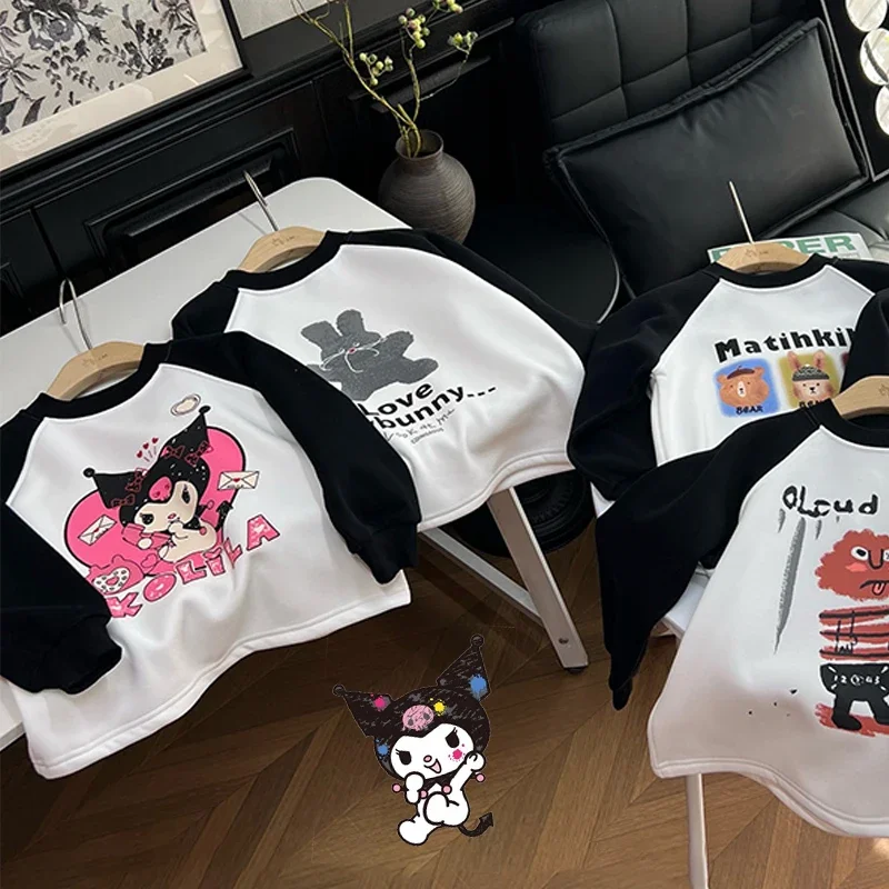 

Kawaii Sanrios Kuromi Kids Long Sleeves Base Layer My Melody Childrens Top Cartoon Plus Velvet Soft Warm Girls Clothes for 3-8 Y