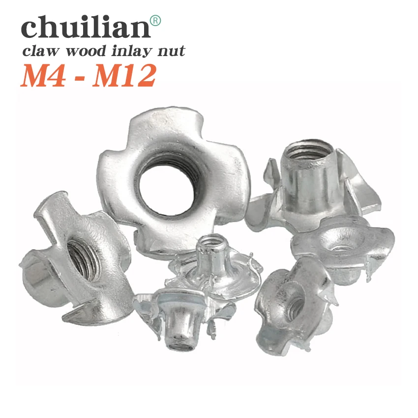 

30Pcs 4-Pronged Tee Nut M4 M5 M6 M8 M10 Four Claws Nut Speaker Nut T-nut Blind Pronged Insert Tee Nut Wood Furniture