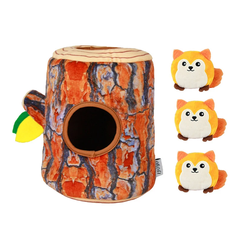 

Creative Creaking Plush Pet Toy Fun Hide Seek Dog Snuffle Toy Stuffed Animal Tree Hole Toy Squeaky Interactive Pet Burrow Toy