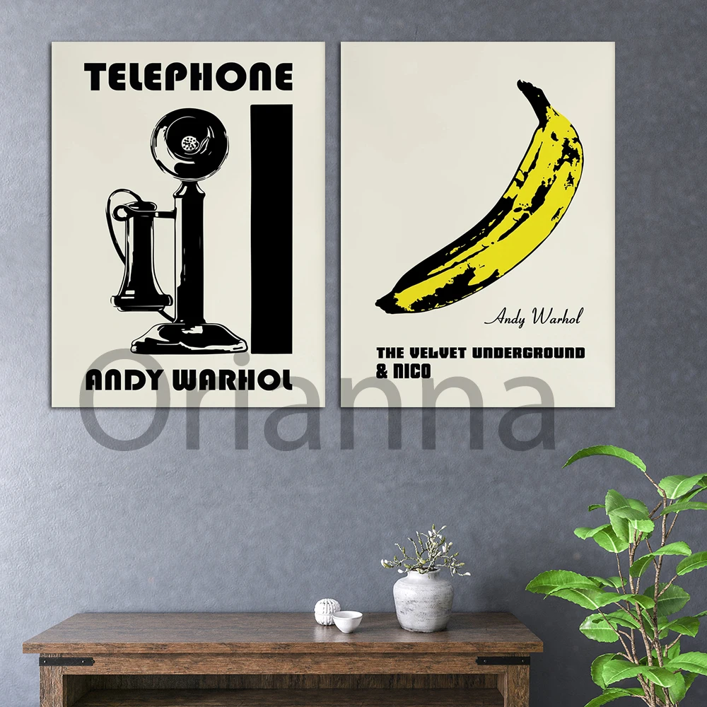 

Andy Warhol Telephone Sketch Poster Prints- Andy Warhol Banana Poster Modern Pop Art Canvas Painting- Bauhouse Typography Decor