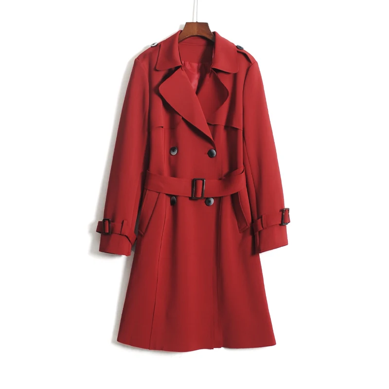 

Тренчкот женский однотонный с отложным воротником, элегантный двубортный винтажный Свободный плащ с поясом, верхняя одежда 4XL, Осень-зима