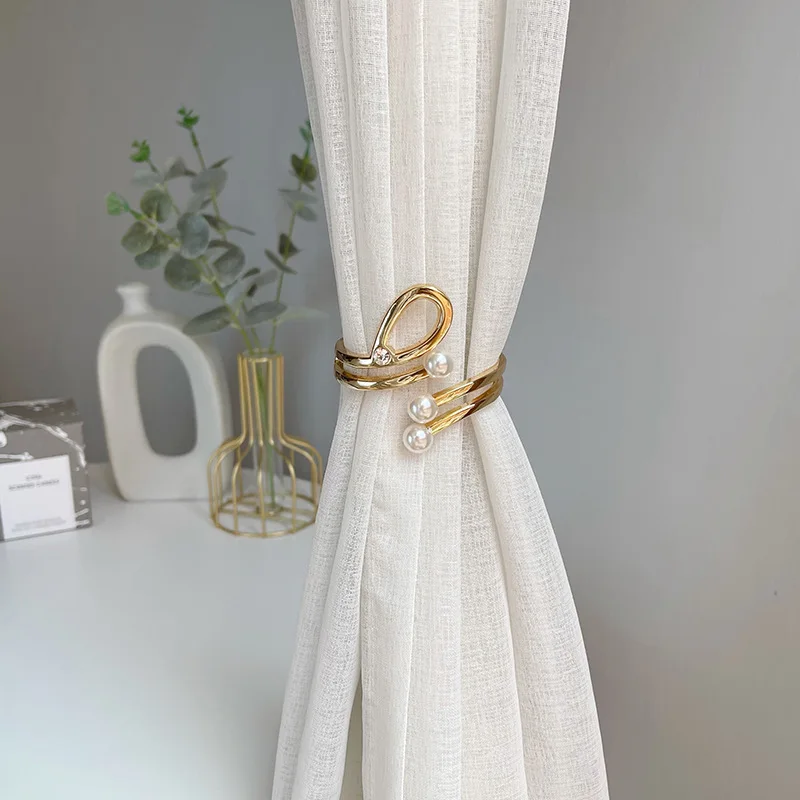 

Curtain Strap Metal Diamond-studded Pearl Curtain Buckle Free Punching Magnetic Curtain Clip Household Curtain Rope Wholesale
